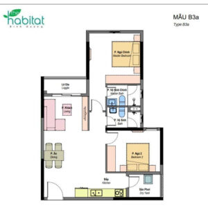 Mã căn C1.1305 The Habitat loại 2PN 79.2 m²