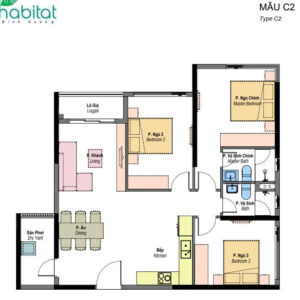 Mã căn C1.1806 The Habitat loại 3PN 89.6 m²
