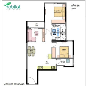 Mã căn C2.1308 loại 2PN 77.1 m²