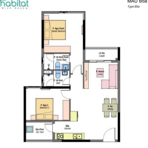 Căn 2 phòng The Habitat mã C2.1407 diện tích 74,8 m²