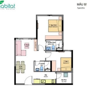 Mã căn C2.1805 loại 2PN 67 m² hướng tây bắc