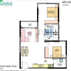 Căn 2 phòng ngủ The Habitat mã D1.0204