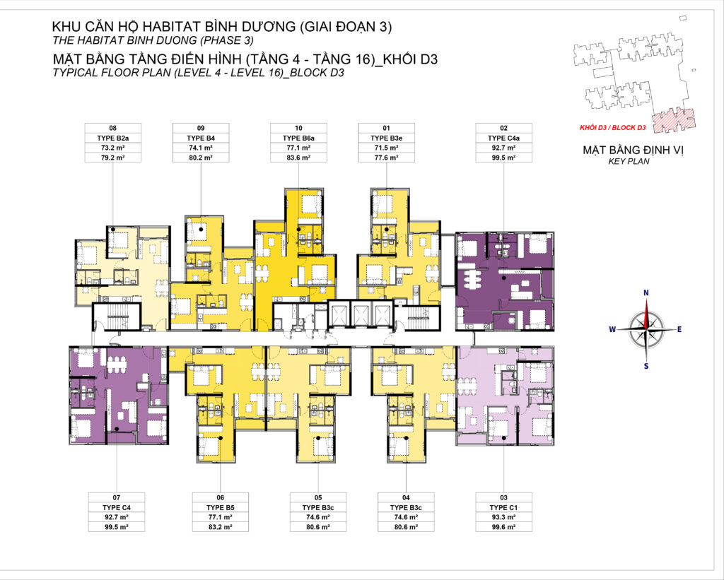 Mặt bằng tầng điển hình (4-16) Block D3 dự án The Habitat