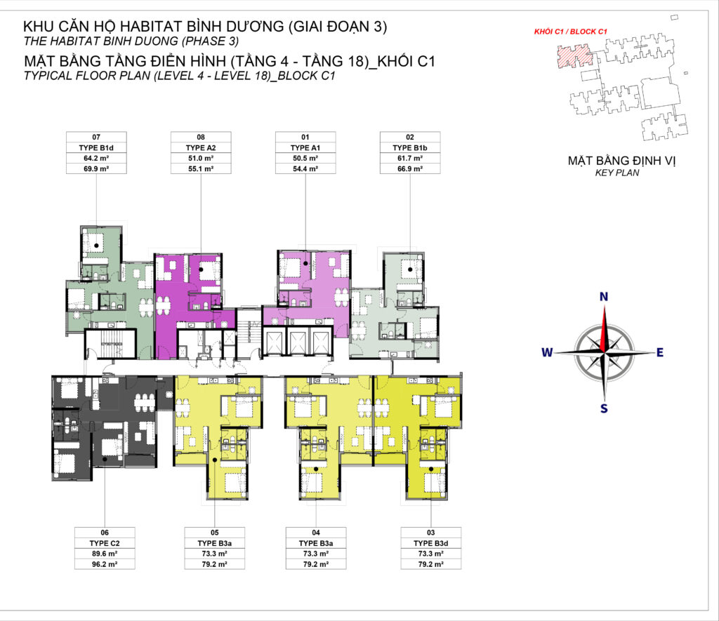 Mặt bằng tầng điển hình (4-18) Block C1 dự án The Habitat