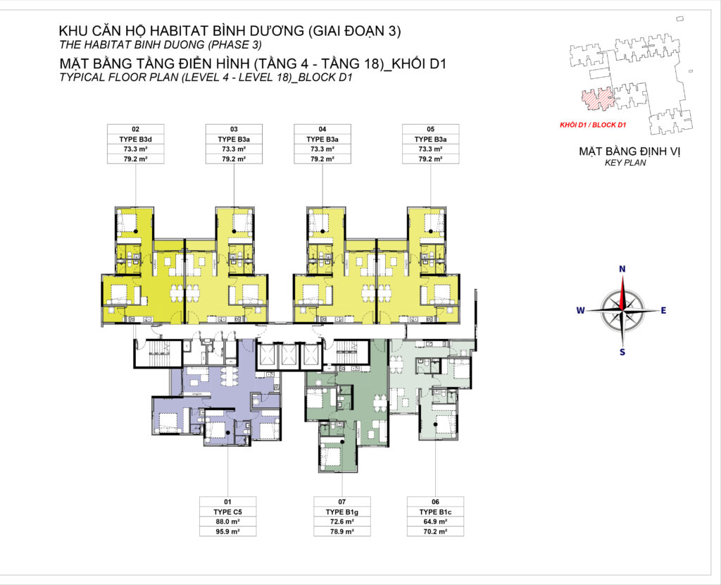 Mặt bằng tầng điển hình (4-18) Block D1 dự án The Habitat