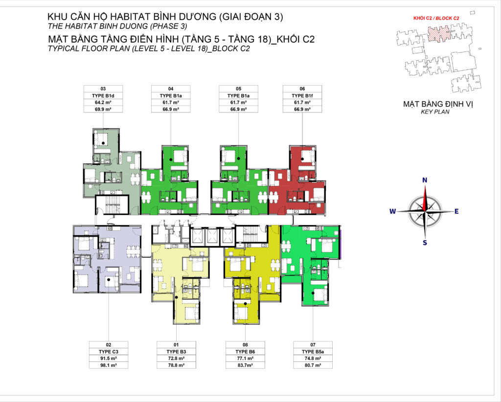 Mặt bằng tầng điển hình (5-18) Block C2 dự án The Habitat