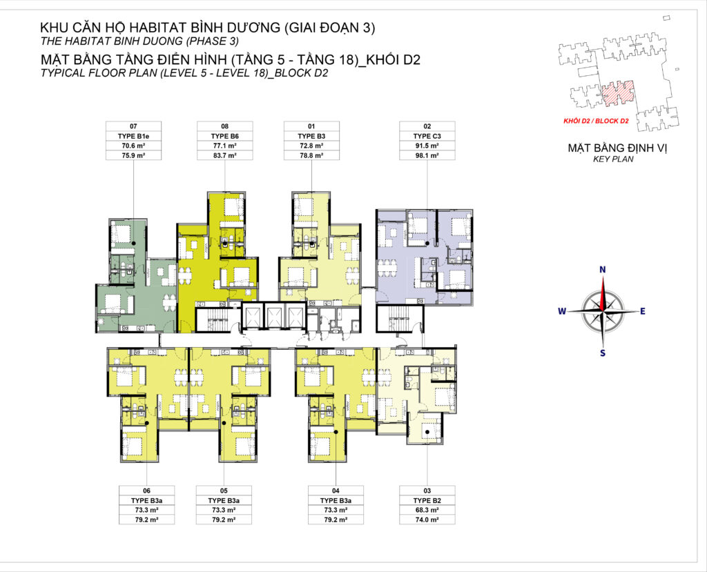 Mặt bằng tầng điển hình (5-18) Block D2 dự án The Habitat